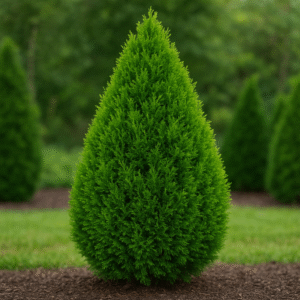 Тhujа Smaragd е популарно зимзелено растение, ценето поради својата елегантна, конусна форма и светлозелени иглички кои ја задржуваат бојата преку целата година. Оваа туја е идеална за живи огради, како самостоен украс или за садење во саксии. Лесна е за одржување и толерира различни услови, што ја прави одличен избор за градини.